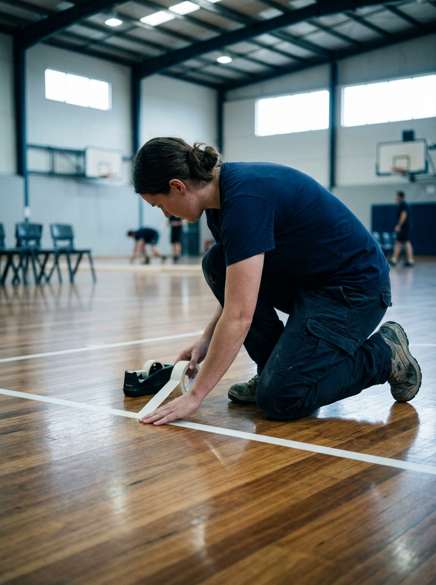 Crew masking court lines