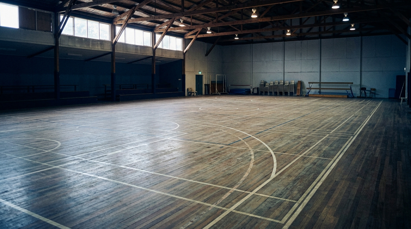 A neglected court with visible wear lanes