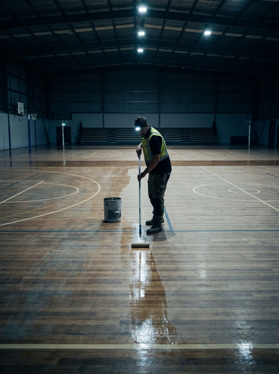 Coating being rolled at night