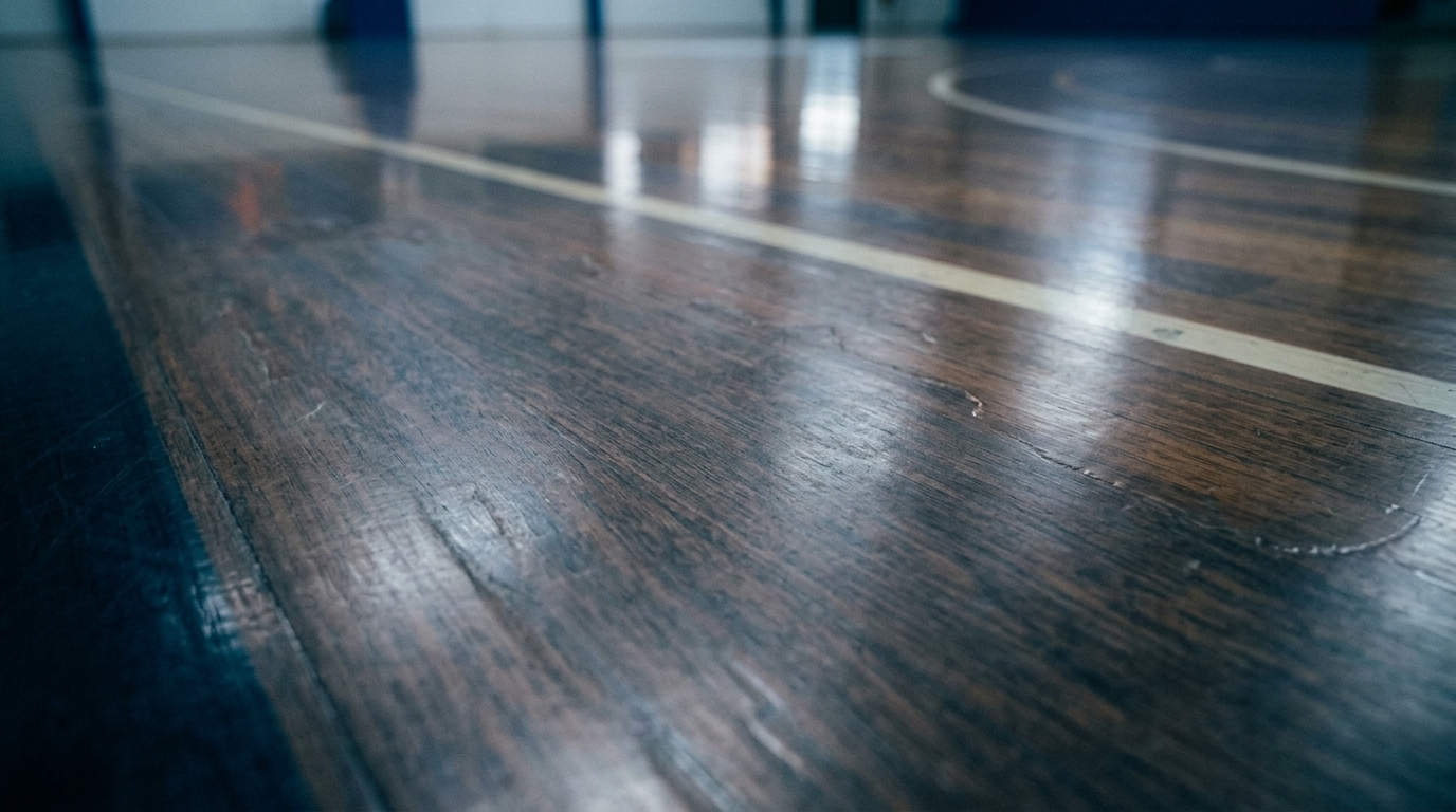 Close-up of a hand testing coating wear on a court