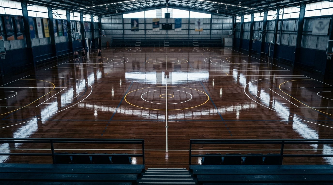 After: stadium court deep cleaned and recoated
